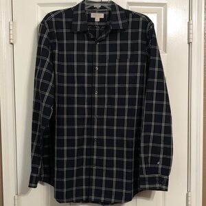 Banana Republic NAVY  and White Checkered Button Down Shirt Size Large